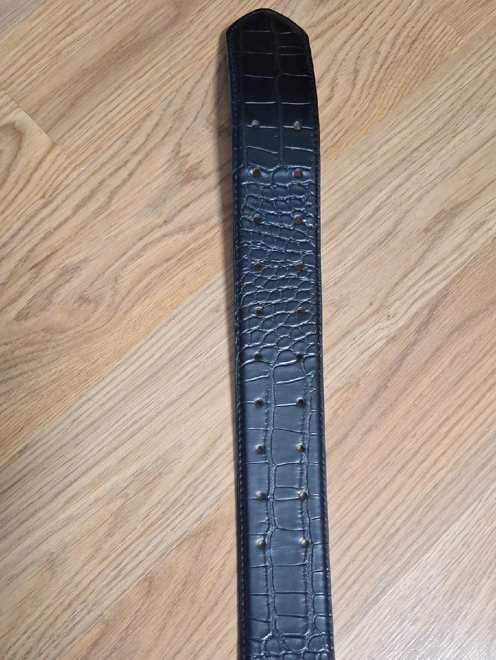 Risantry Black Wide Croc-Embossed Women's Belt with Gold Buckle